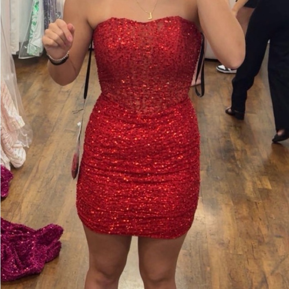 Primavera Strapless Red Sequin Dress